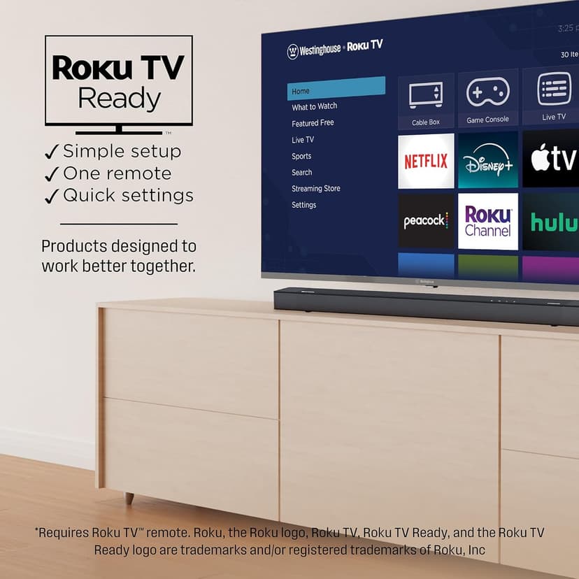 Westinghouse 3.1.2 Channel All-in-One Soundbar with Dolby Atmos and Digital Plus, Built-in Low Frequency Driver and Height Speakers, 210W Surround Sound, Bluetooth, Easy Setup, Roku TV Ready