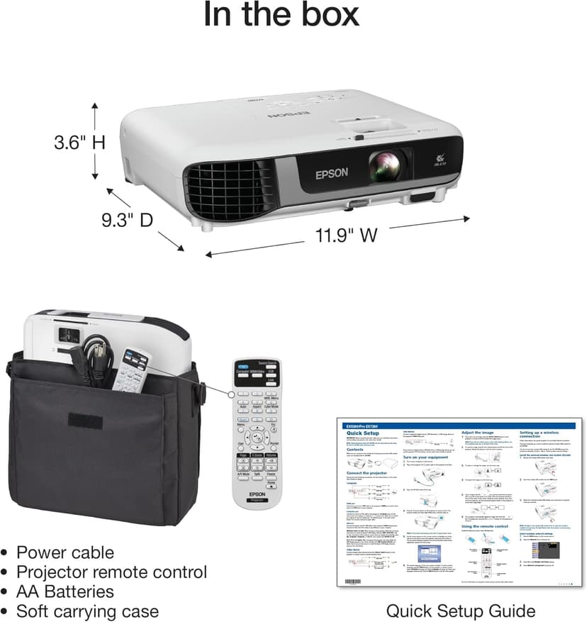 Epson Pro EX7280 3-Chip 3LCD WXGA Projector, 4,000 Lumens Color Brightness, 4,000 Lumens White Brightness, HDMI, Built-in Speaker, 16,000:1 Contrast Ratio