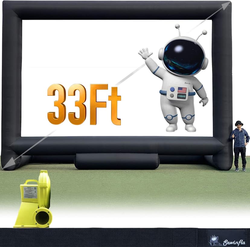 33Ft Giant Inflatable Movie Screen with Blower - Front and Rear Projection - Blow Up Outdoor and Indoor Projector Screen for Party, Easy to Set Up