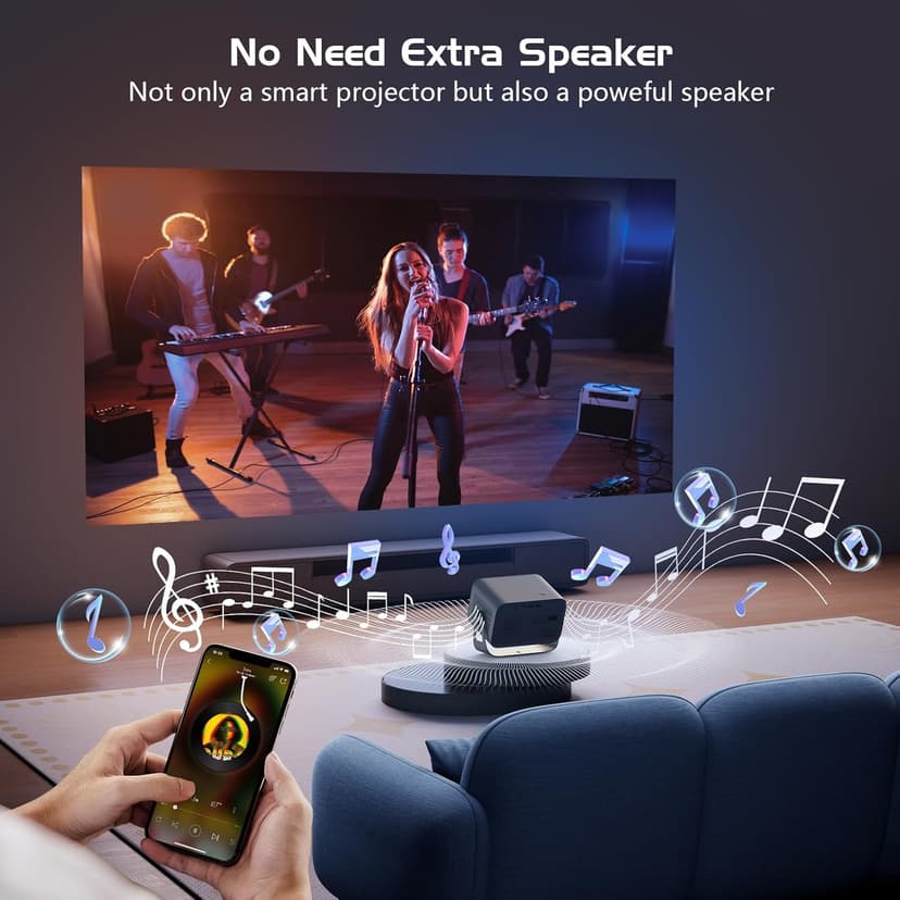 【Auto Focus/Keystone】4K Projector with WiFi and Bluetooth, 360° Rotating Movie Projector, Portable Projector with 200 ANSI, Outdoor Projector for Phone/PC/TV Stick/DVD/USB/HDMI