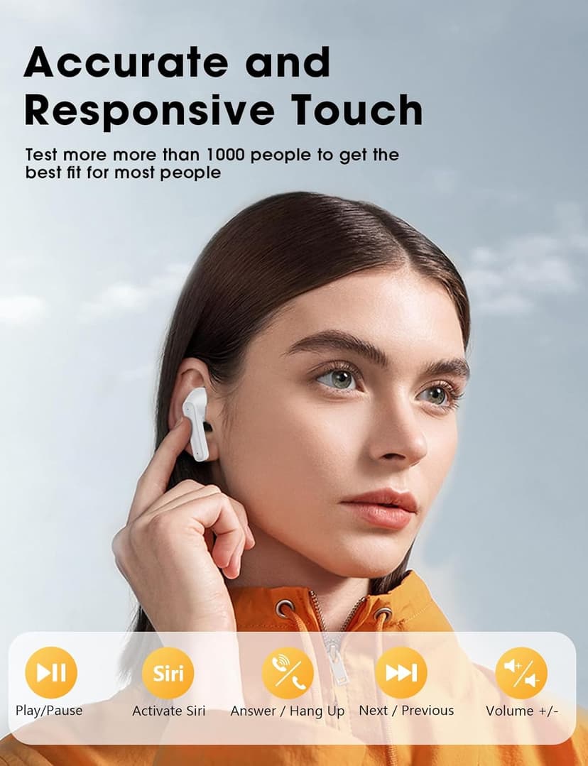 ZZU Wireless Earbuds, 2025 Ear Buds with Big Bass Stereo Sound, Lightweight Bluetooth Headphones with 48 Hours Playtime, in-Ear Fit Earphones, IPX7, Hands-Free Calls with AI for iPhone, Android, Pad