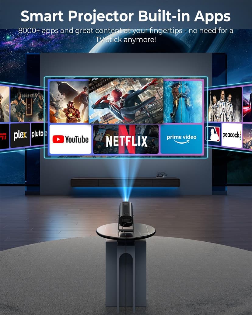 CLOKOWE Mini Projector, 4K 1080P Support projector with wifi and bluetooth, 270°Adjustable Stand Outdoor Home Theater galaxy Projector with Android TV OS & 8000+APPS for Phone/TV Stick/Laptop/HDMI
