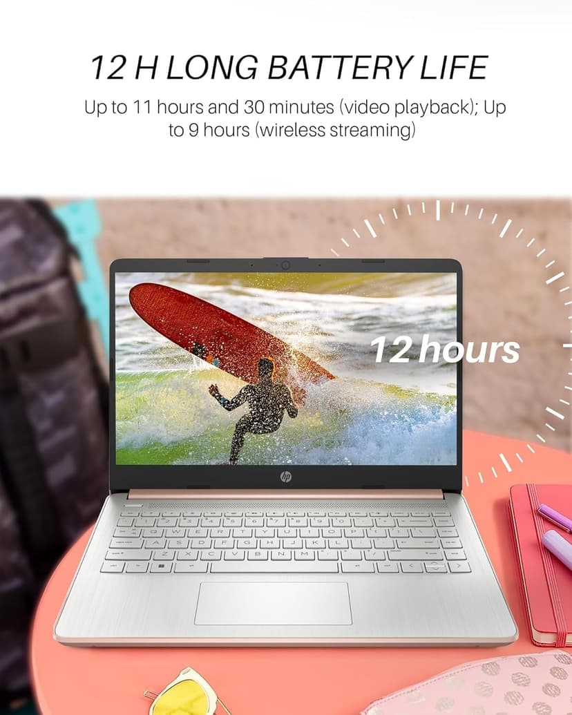 HP 14" Laptop for Student Business, Intel Quad-Core N4120, 8GB RAM + 384GB Storage (128GB eMMC+256GB MSD), Long Battery Life, Wi-Fi, HDMI, 1-Year Office 365 & Windows 11 S, Designed Mouse, Rose Gold