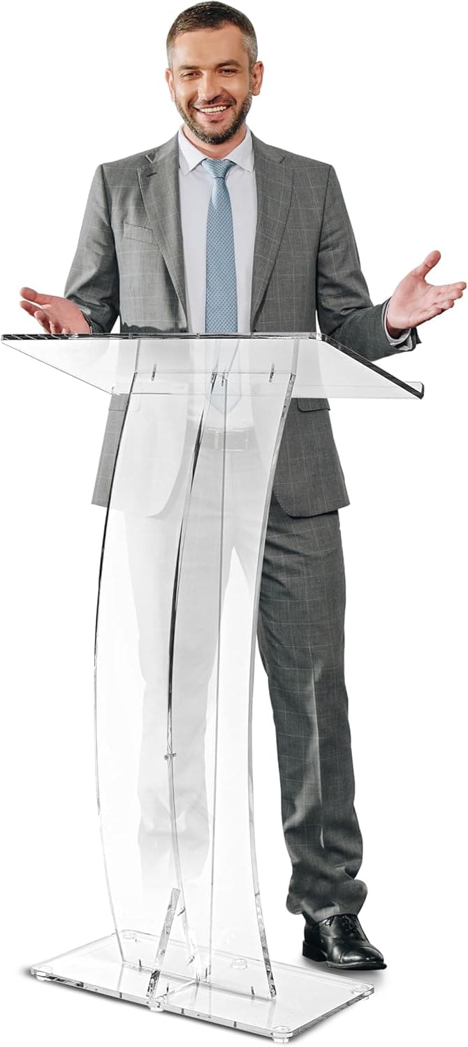 AdirOffice Clear Acrylic Podium, Ideal for use as Pulpits for Churches, Podium Stand for Wedding, or as Acrylic Lectern