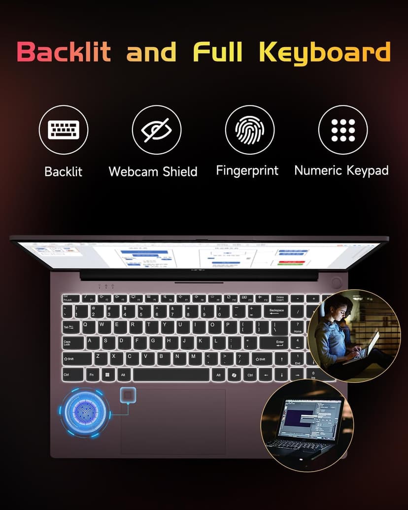 NIMO 15.6 IPS FHD-Laptop, 16GB RAM 1TB SSD Intel Pentium Quad Core N100, Computer with Backlit Keyboard Fingerprint (Beat to i3-1115G4 Up to 3.4GHz) Laptops for Student, Win 11 Rose Gold
