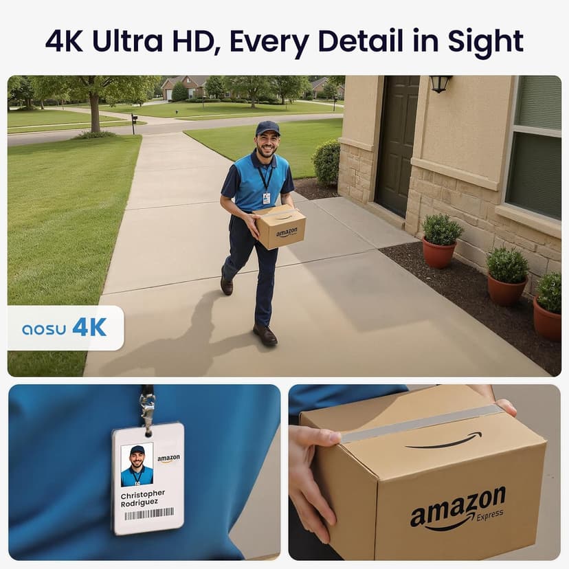 AOSU 4K Solar Security Cameras Wireless Outdoor, Expandable to 16TB (32GB Built-in) HomeCortex Home Security System + 6 Extra Solar Panel, AI Face Recognition & Behavior Detection, 6-Cam Kit