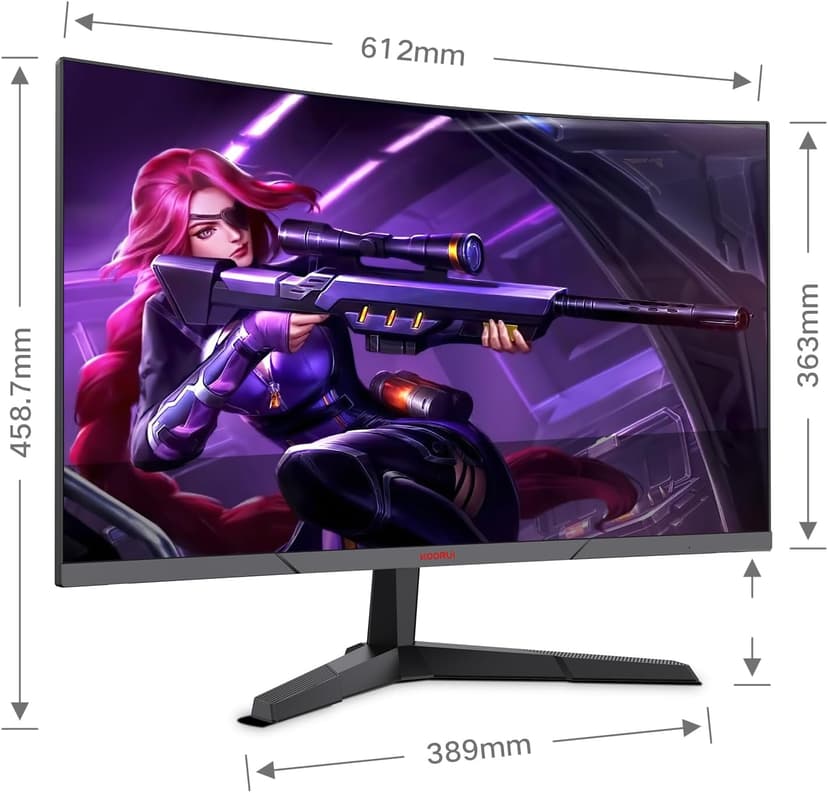 KOORUI Gaming Monitor, QHD 2560P Computer Monitor, 144Hz 27 Inch Monitor (1ms, 1800R Curved VA Panel, DP1.2+HDMI*2, AdaptiveSync, Narrow Bezel with Ultra-Thin), Tilt Adjustable,Eye Care
