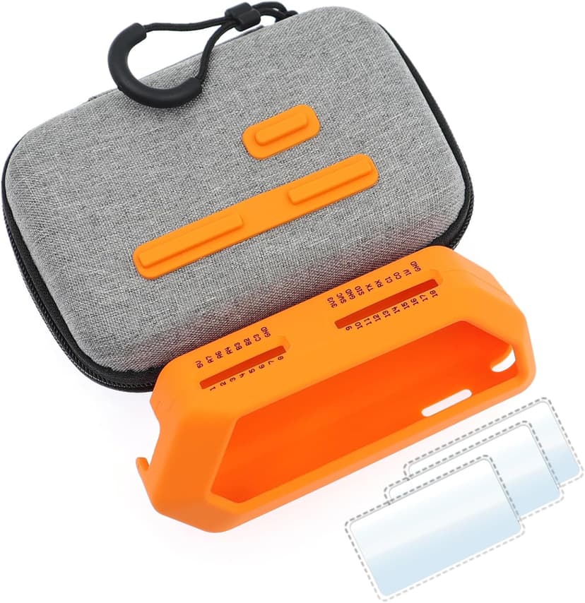 5 in 1 Protective Accessories Soft Silicone Case & EVA Carrying Case & 3 Pack of Screen Protect & SD Card Dust Plug & GPIO Dust Plug for Flipper Zero - Original Orange Set (Orange)