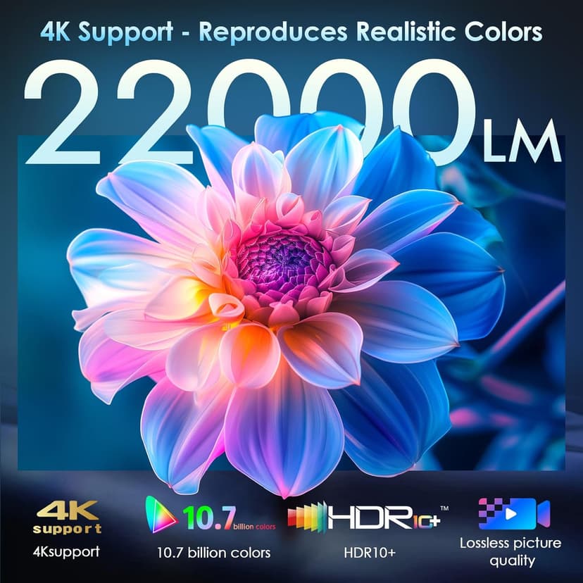 [Electric Focus] 4K Support Projector with WiFi6 and Bluetooth 5.3, 22000L for Outside Video Movie Use, OWNKNEW Outdoor Gaming Proyector, Auto Keystone Correction
