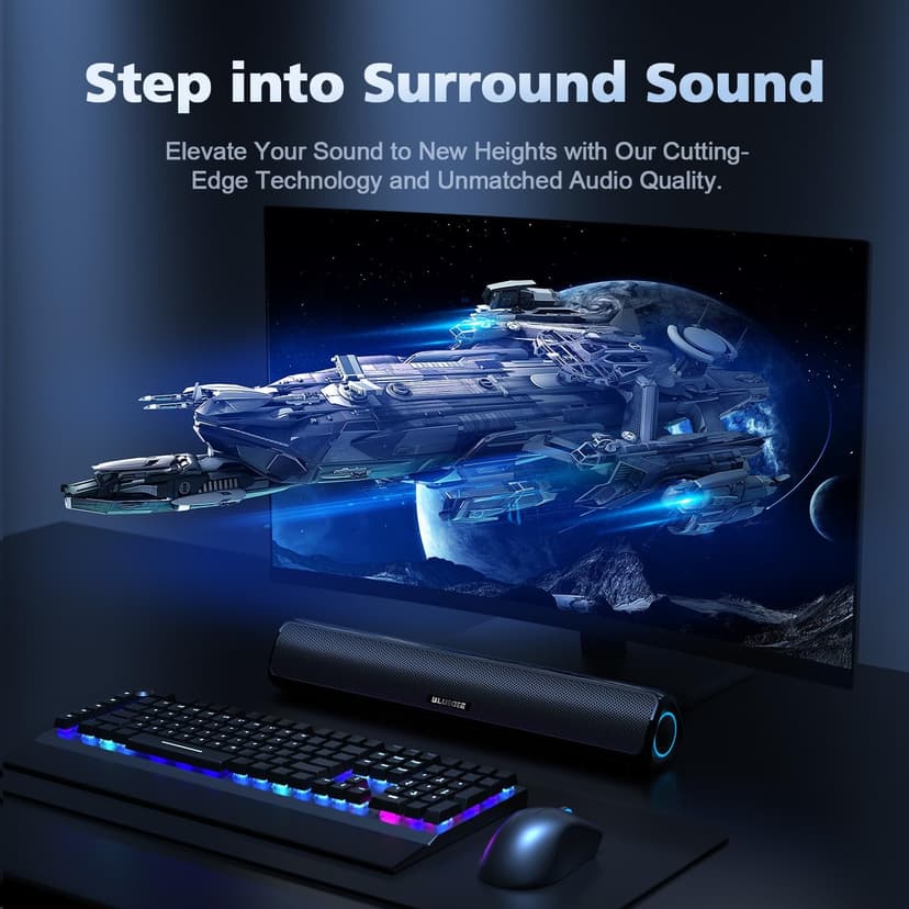 Computer Speakers for Desktop PC, HiFi Stereo Poratble Bluetooth Speaker, Computer Soundbar, 3.5mm Aux-in Computer Sound Bar with Deep Impactful Bass, Gaming Speakers for PC,Laptop,Tablet