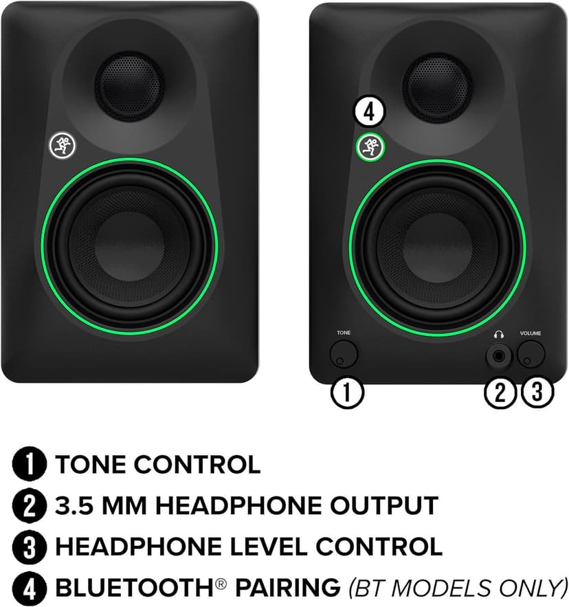 Mackie CR3.5 3.5" Creative Reference Powered Studio Monitors with Tone Knob and Location Switch — Active Speakers for Music Production, Desktop Computer, Gaming, HiFi Listening
