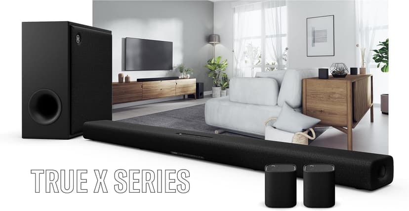 YAMAHA True X 50A Bundle - True X BAR 50A Sound Bar with Dolby Atmos, Wireless Subwoofer, Alexa Built-in + Pair of True X Speaker 1A Portable, Wireless, Surround Sound Speakers with Bluetooth. Black