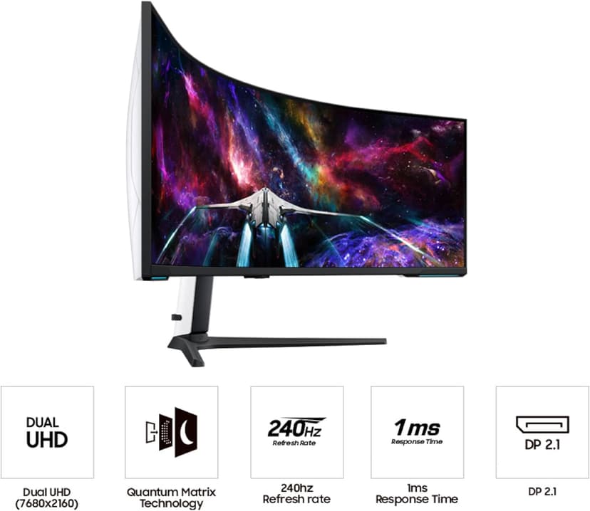 Samsung 57" Odyssey Neo G9 (G95NC) Series Dual 4K UHD 1000R Curved Gaming Monitor, 240Hz, 1ms with DisplayPort 2.1, Quantum Mini-LED, DisplayHDR 1000, AMD FreeSync Premium Pro, LS57CG952NNXZA