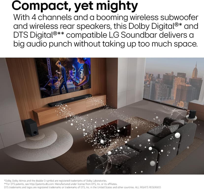 LG S40TR 4.1 ch. Home Theater Soundbar with Rear Surround Speakers and Wireless Subwoofer, Wow Interface, Dolby Audio, AI Sound Pro, 2024 Model, Amazon Exclusive