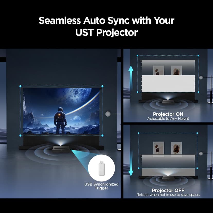 NothingProjector Projector Screen, 120 inch, Ambient Light Rejecting ALR, 4K UHD, Motorized Floor Rising Electric with Remote, Ground Up for Ultra Short Throw Projectors, No Installation NothPJ