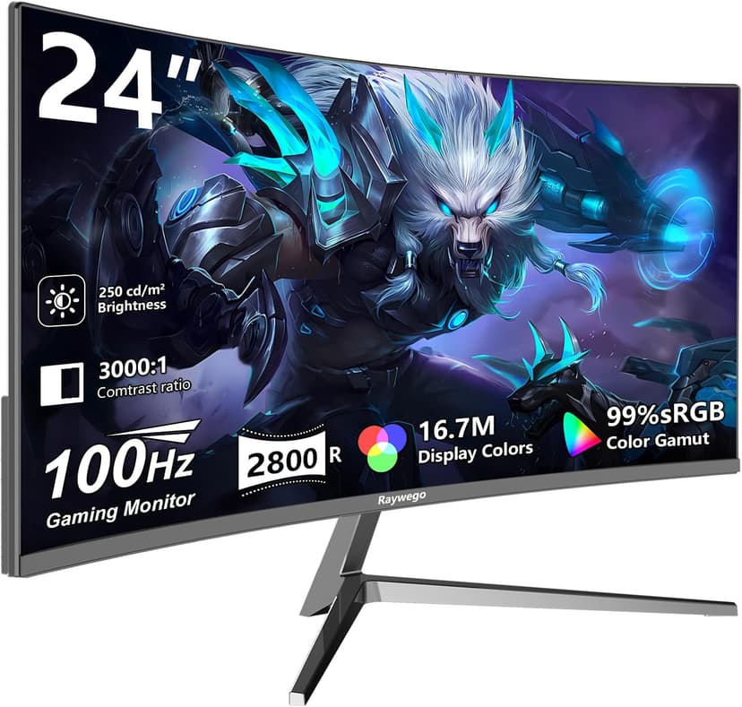 24 inch 3000R Curved Monitor 100Hz FHD 1920x1080p Refresh Rate 16:9 Aspect Ratio Ergonomic Tilt & VESA Compatible - Home Office Gaming Monitor Sync Visual Experience for Work & Play,HDMI * 2