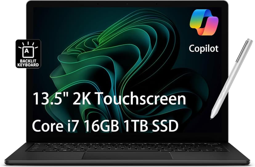 Microsoft Surface Laptop 5 Laptop (13.5" 2K Touchscreen, Intel 10-Core i7-1265U, 16GB 6400MHz RAM, 1TB SSD) IST Active Pen, 18-Hr Battery Life, Backlit, Wi-Fi 6, Webcam, Win 11 Pro w/AI Copilot, Black