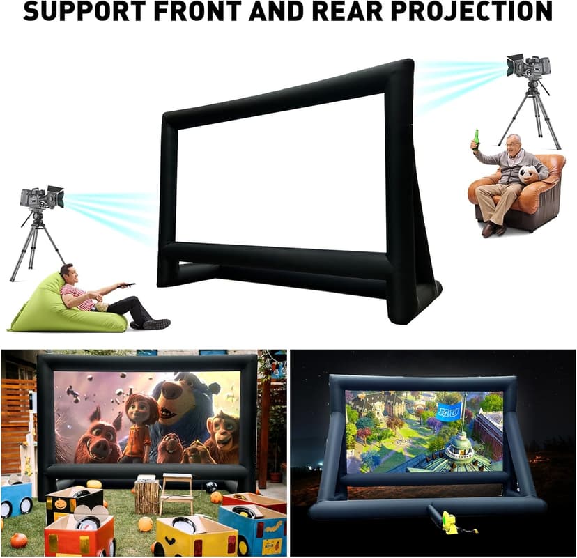 Inflatable Projector Screen, 24FT Blow Up Movie Screen Outdoor Projector, Easy Set Up One-Piece Design Front & Rear Projection with Air Blower for Outside Backyard Family Movie Night Pool Party