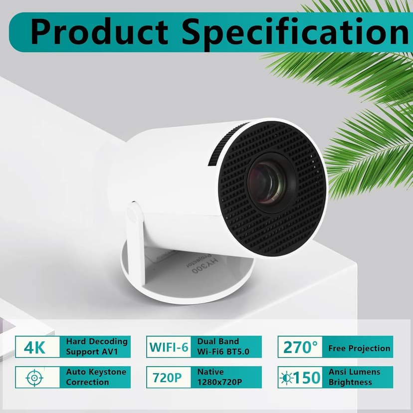 Mini projector portable projector movie home cinema bedroom student dorm projector watch soccer competition basketball match for laptop smartphone build in TV stick play game PS5 Switch