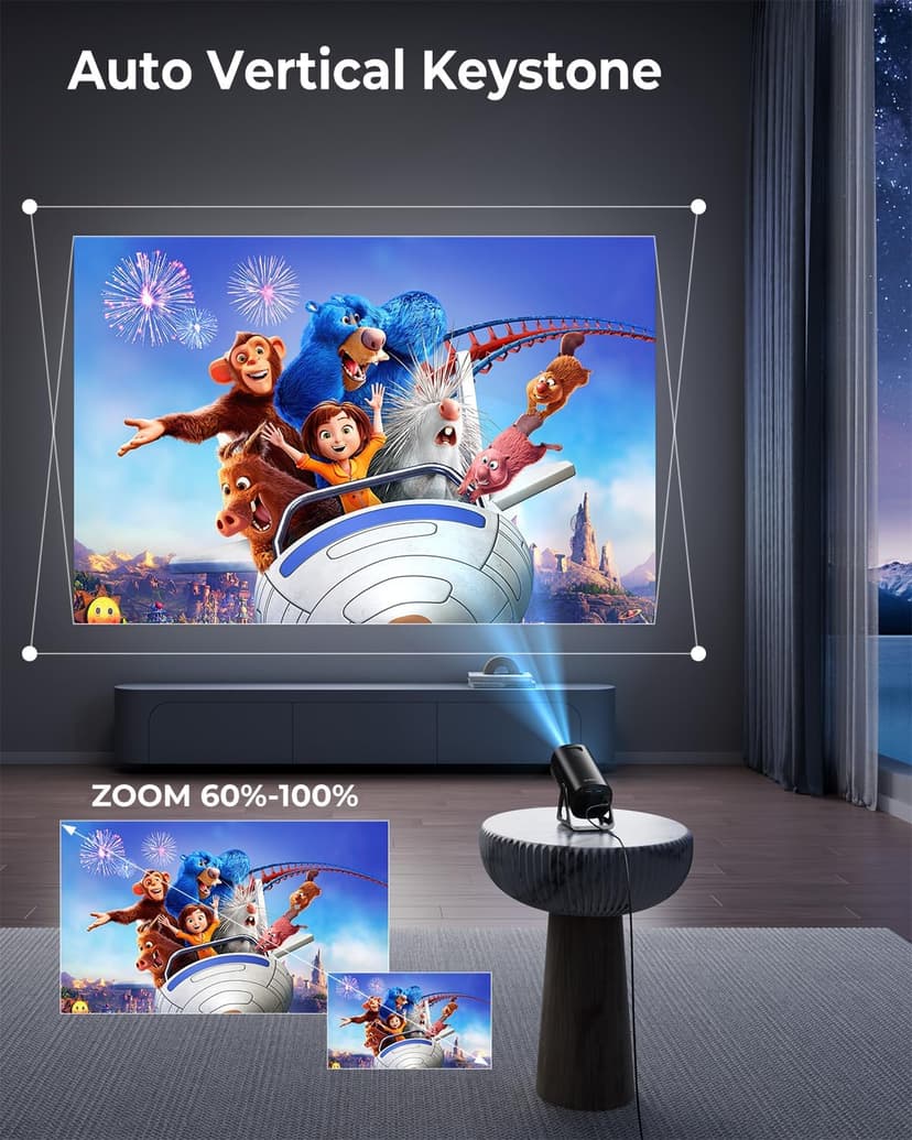 CLOKOWE Mini Projector, 4K 1080P Support projector with wifi and bluetooth, 270°Adjustable Stand Outdoor Home Theater galaxy Projector with Android TV OS & 8000+APPS for Phone/TV Stick/Laptop/HDMI