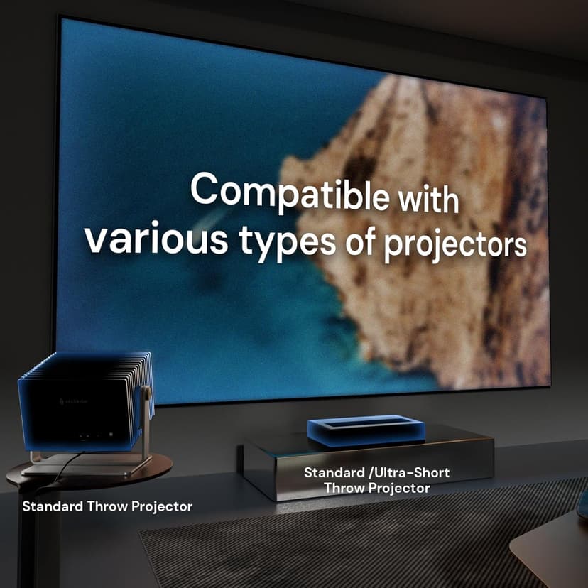 120-inch Fixed Frame Projector Screen, 1.3 dB Gain, 80% PQE, 4K/8K Ultra HD, 3D Wall Mount Projector Screen, Works with Long Throw, Short Throw & Ultra Short Throw Projectors