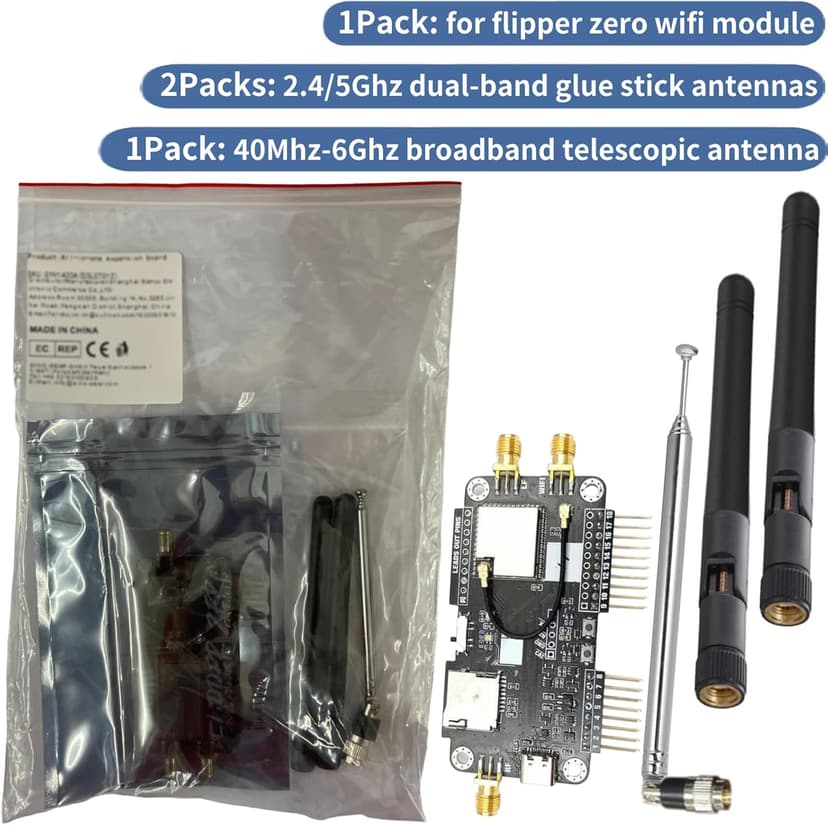WiFi Devboard for Flipper Zero Device, 4 in 1 Wireless Sniffer and Mouse Jacker WiFi Antenna Module, 2.4/5GHz CC1101 Modification Module, WiFi Multiboard Accessories Wireless Transceiver Module DIY