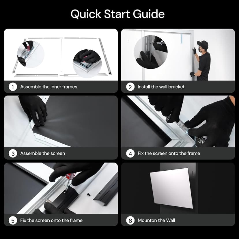 120-inch Fixed Frame Projector Screen, 1.3 dB Gain, 80% PQE, 4K/8K Ultra HD, 3D Wall Mount Projector Screen, Works with Long Throw, Short Throw & Ultra Short Throw Projectors