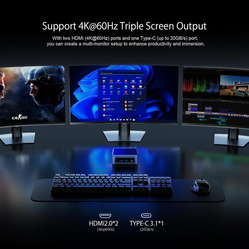 Mini PC AMD Ryzen 5 5625U (6C/12T, Upto 4.3GHz) 16GB DDR4 RAM 512GB NVME SSD, Type-c Mini Computers with Win 11 Pro/3-Screen Display/WiFi 6/BT 5.0/RJ45 LAN/USB 3.0