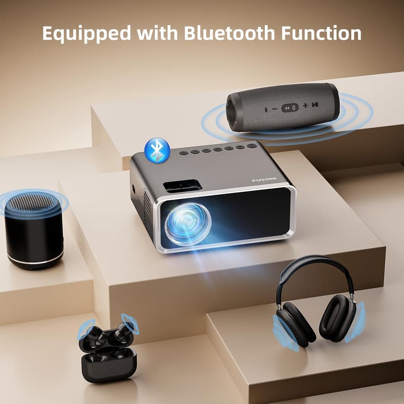 FUDONI Projector with WiFi and Bluetooth 4K Supported, Upgraded Outdoor Movie Projector Native 1080P 12000L,Portable Video Projector for Home Theater,Compatible w/HDMI/USB/iOS/Android/Windows/TV Stick