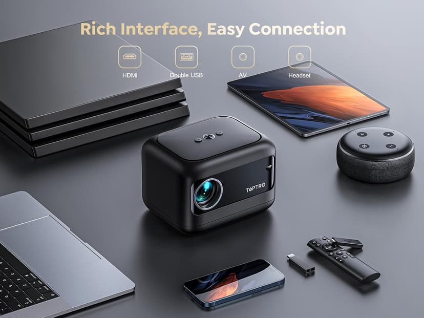 [Electric Focus/Mini Body]Mini Projector with WiFi 6 and Bluetooth 5.2, 2025 Upgrade TOPTRO TR25 Portable Projector, 1080P FHD, ±40° Electric Keystone Correction, Movie Projector for iOS/Android/PS5