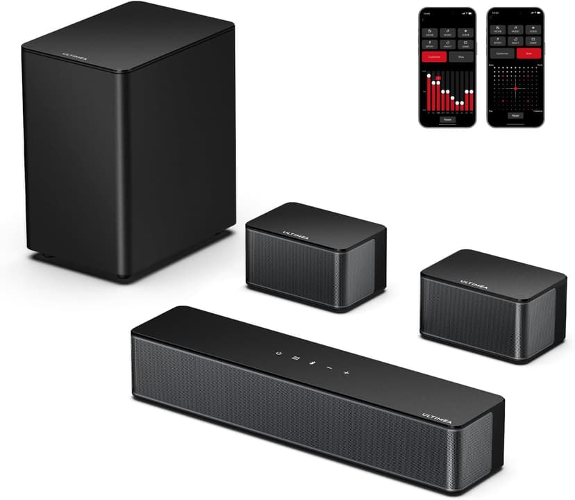 ULTIMEA 5.1 Sound Bar for Smart TV, Virtual Surround Sound System for TV, 320W Peak Power, Adjustable Surround Speakers and Subwoofer, APP Control, Home Theater Soundbar Poseidon D50(2025 New Model)