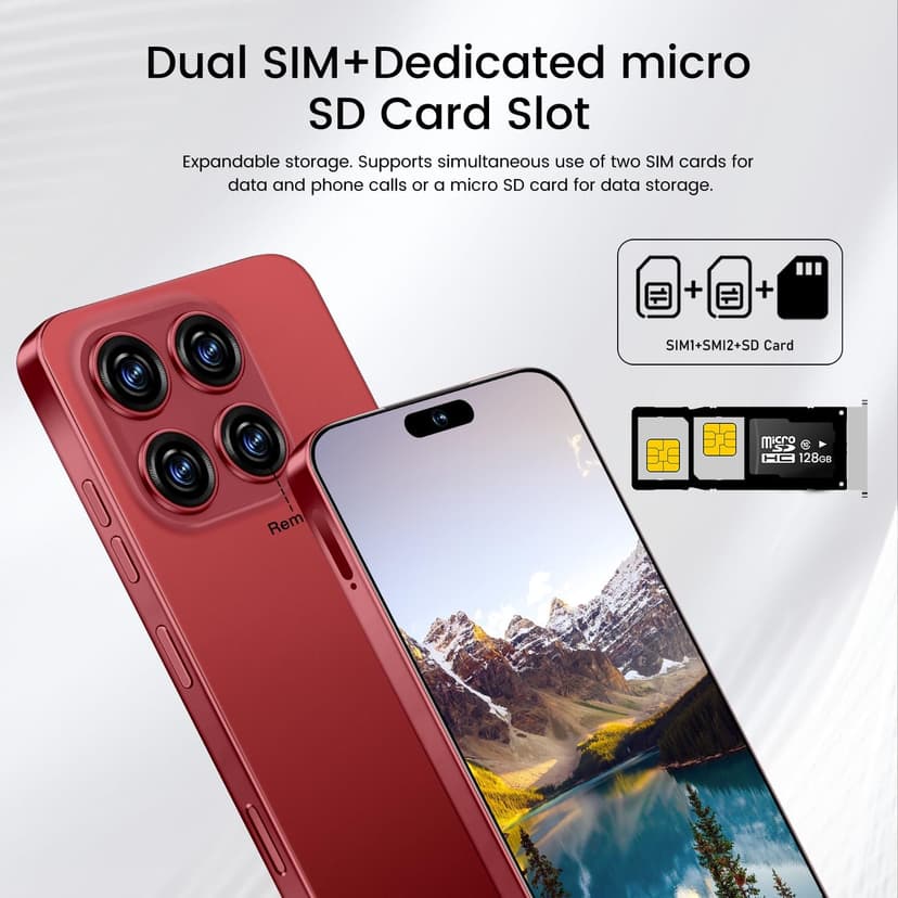 16 Ultra Smartphone Unlocked Cell Phone,6.99" HD Screen Unlocked Phone,8+256GB Android 13 with 128GB Memory Card,Face ID/Dual SIM/5G/Fingerprint Button Unlock/Photos/GPS (Wine Red, 8+256)