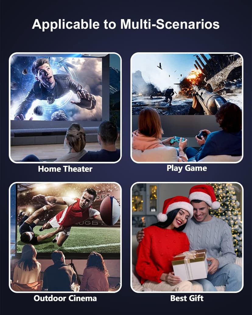 FUDONI Projector with WiFi and Bluetooth, Outdoor Portable 4K Support Projector 18000L HD 1080P Max 300" Display Zoom, Movie Video Home Theater Projector Compatible w/HDMI/USB/Phone/Laptop/TV Stick