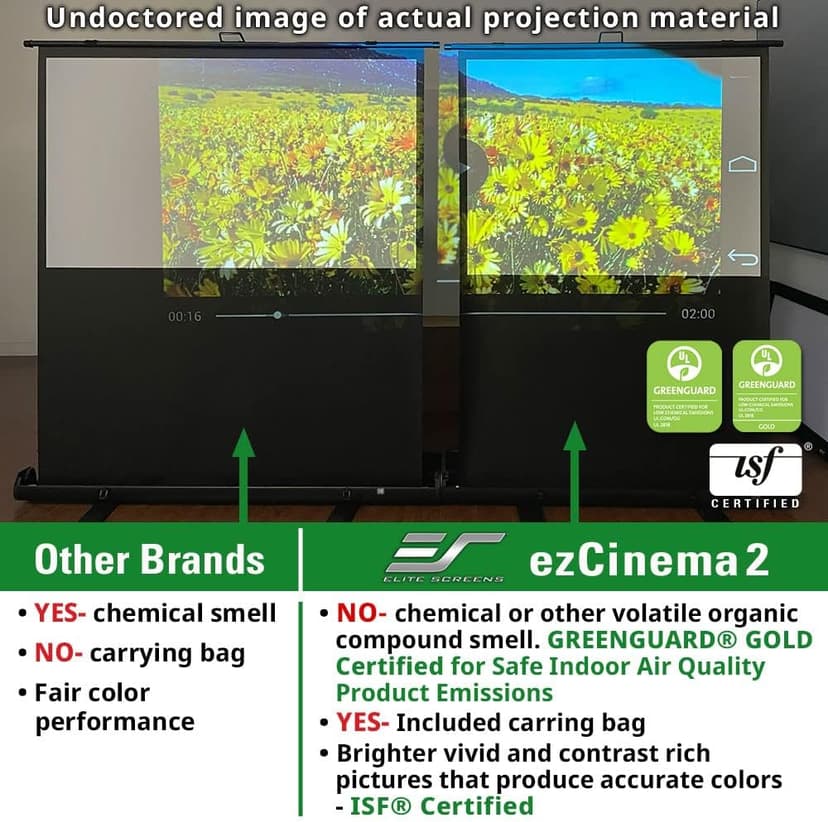 Elite Screens ezCinema 2, 120-inch 4:3 Aspect Ratio Portable Manual Floor Pull Up with Scissor Backed Projector Projection Screen Office Classroom Church Home Theater + Carrying Bag, F120NWV2