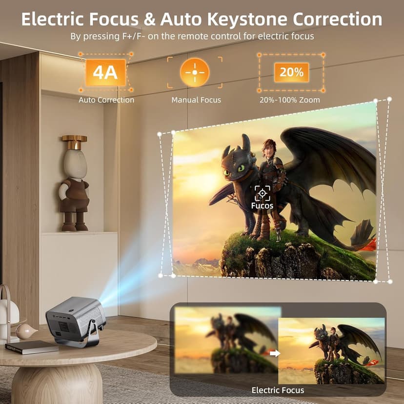 Smart Projector with WIFI and Bluetooth, 800ANSI Native 1080P Portable Projector Built-in Apps, Auto Keystone & Electric Focus Movie Projector for Home Theater, Compatible with IOS/Android/HDMI/USB