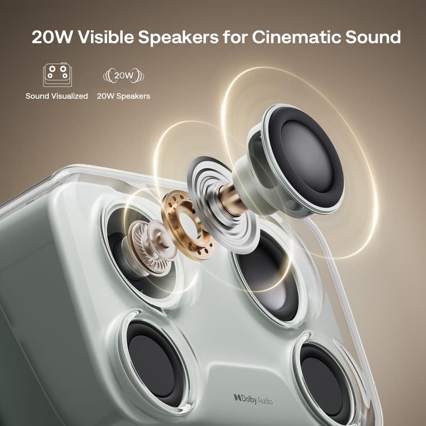 BOOM mini 4-in-1 Smart Projector Built-in Google TV, 10,000+ Apps, Real-Time Focus & Keystone, 20W Speakers DoIby Audio, 500 ANSI Lumens Outdoor Movie Projector with WiFi and Bluetooth, Green