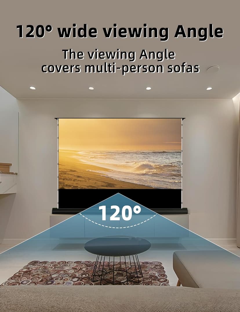 Fresnel Motorized Floor Rising Projector Screen for Long/Standard Shrow Projector,Ambient Light Rejecting Movie Screen for Home Theater,Projector Screen Motorized 4K/8K Ultra HD, Active 3D