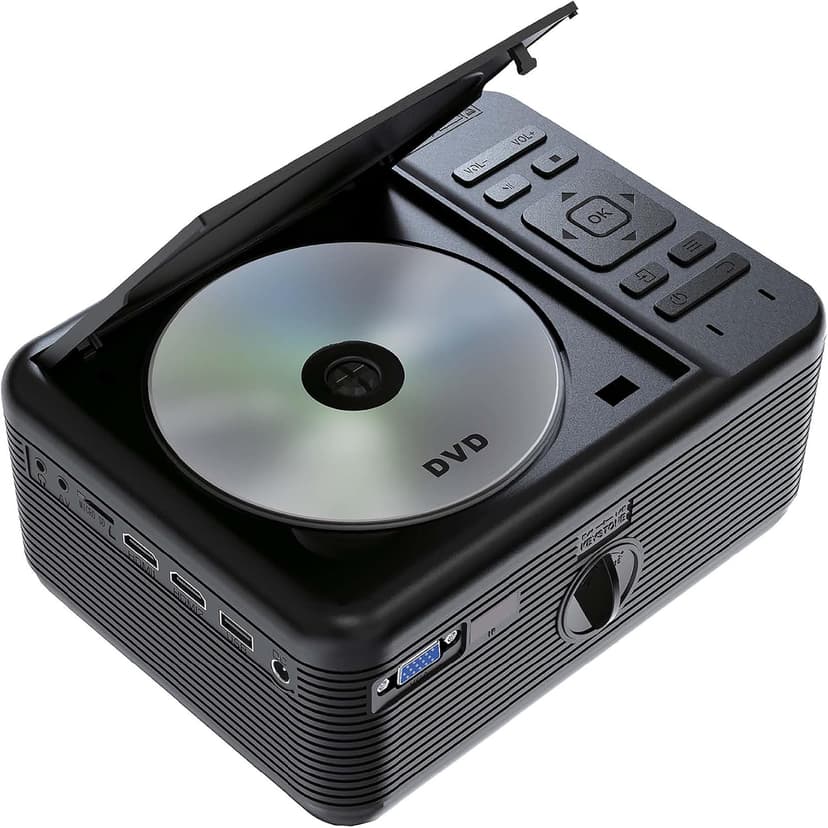 RCA DVD PROJECTOR WITH SPEAKER BUILT IN - Mini Portable Projector with Bluetooth - Indoor/Outdoor Projector and Screen Package - HDMI/AV/VGA/Micro SD Compatible - Quiet Fan System - 1920x1080 Res
