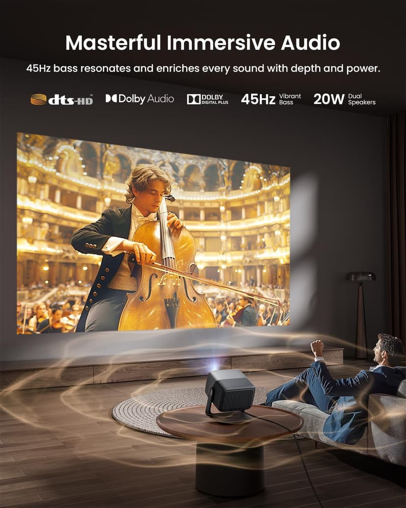 JMGO N1S Ultra 4K Triple Laser Projector with WiFi and Bluetooth, 2800 ISO Lumens, Official Netflix, GTV, 360° Sensorless Picture Correction, 300", HDR10, 20W Dolby Digital Plus, Smart and Portable