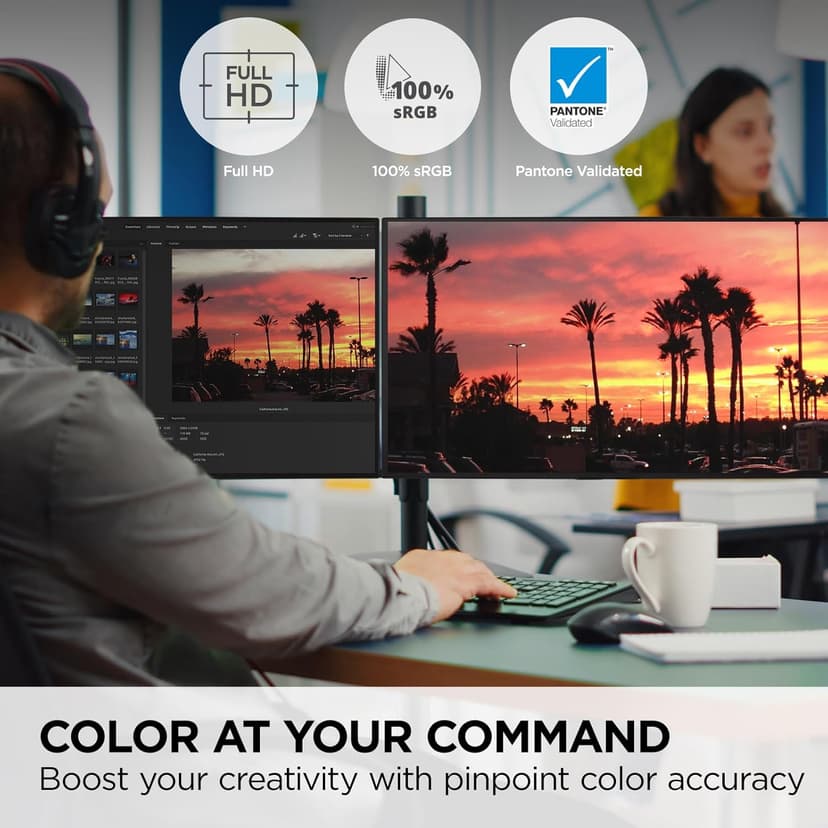 ViewSonic VP2468A_H2 24-Inch Dual Pack Head-Only IPS 1080p Monitor with Advanced Ergonomics, 100% sRGB REC 709, 14-bit 3D LUT, Eye Care, and 65W USB C, Daisy Chain