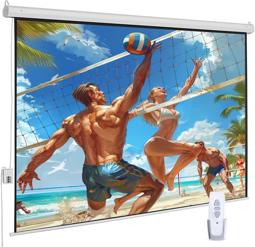 120" Motorized Projector Screen, Electric 16:9 Projector Screen with Remote Control, Indoor/Outdoor HD Movie Screen, Wall/Ceiling Mounted, Perfect for Home Office Theater TV, White