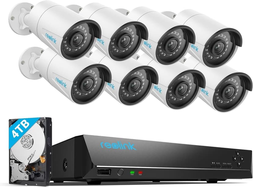 REOLINK 16CH 5MP Home Security Camera System, 8pcs Wired Outdoor PoE IP Cameras with Person/Vehicle/Pet Detection, 8MP 16CH NVR with 4TB HDD for 24-7 Recording, RLK16-410B8-5MP