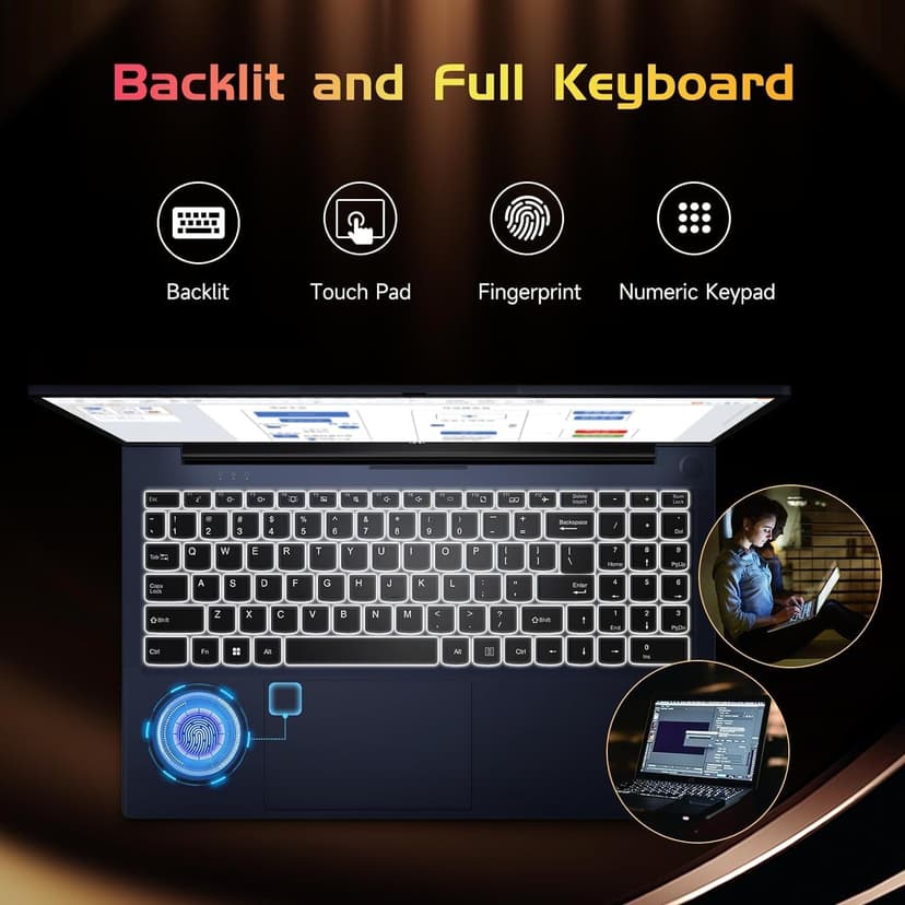NIMO 15.6 FHD Student Laptop, 16GB RAM, 1TB SSD, Backlit Keyboard, Fingerprint, Intel Pentium Quad-Core N100 (Beat to i3-1115G4, Up to 3.4GHz), 2 Years Warranty, 90 Days Return, WiFi 6, Win 11