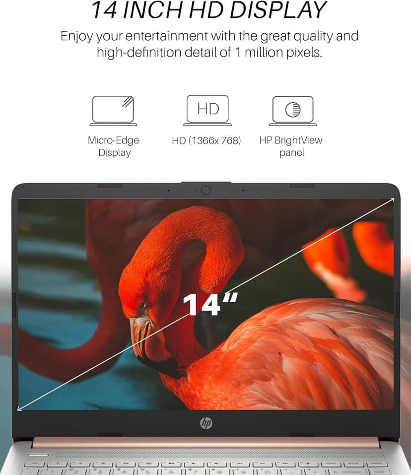 HP 14" Laptop for Student Business, Intel Quad-Core N4120, 8GB RAM + 384GB Storage (128GB eMMC+256GB MSD), Long Battery Life, Wi-Fi, HDMI, 1-Year Office 365 & Windows 11 S, Designed Mouse, Rose Gold