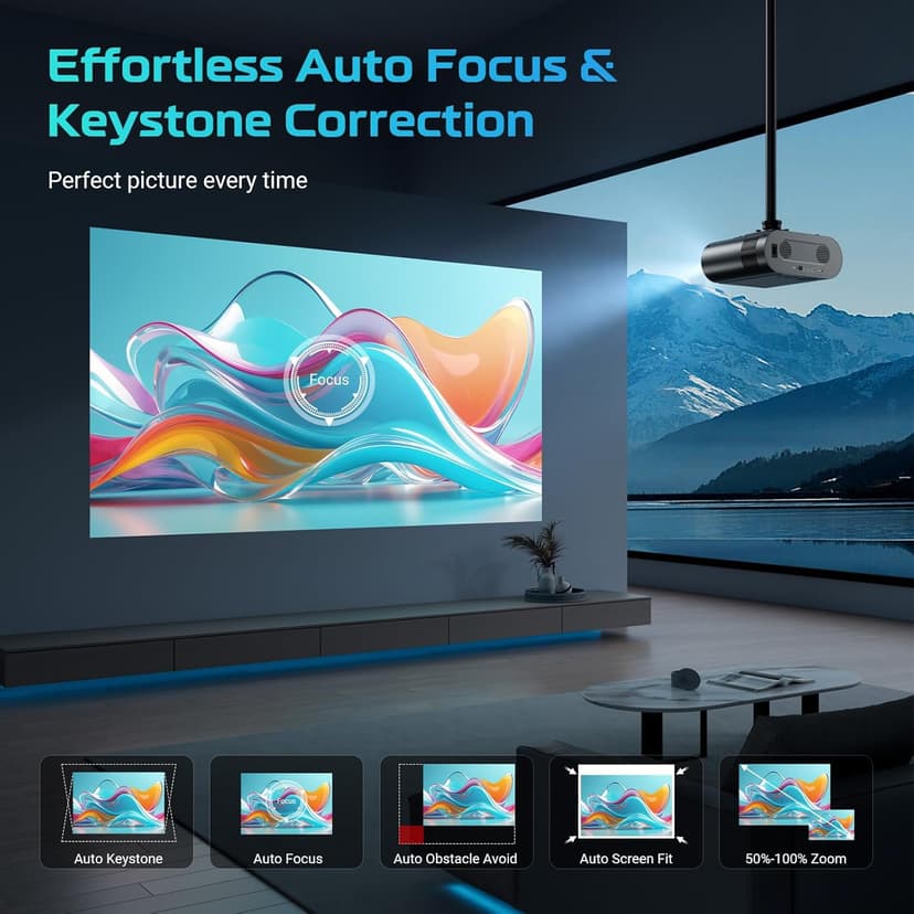 GooDee Smart 4K Projector with WiFi and Bluetooth, Google TV-Licensed Outdoor Movie Projector with Netflix / Prime Video / YouTube Built-in, Keystone Voice Control Home Theater