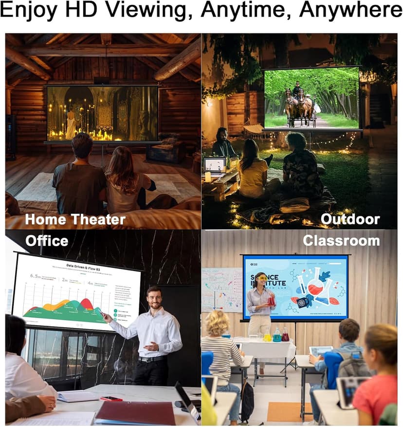 Outdoor Projector Screen with Stand Tripod, Indoor Pull Up Portable Projector Screen, 80 INCH 16:9 Adjustable Projection Screen with Carry Bag for Home Theater Backyard Party Movie Nights