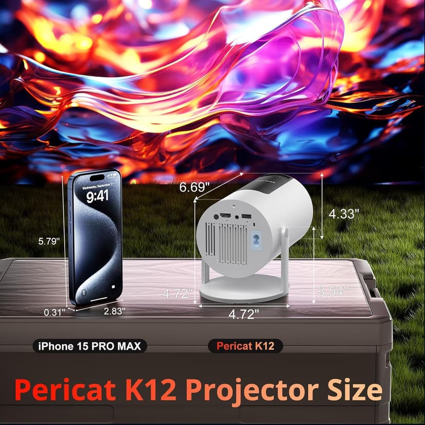 Auto Keystone Projector with WIFI and Bluetooth, Pericat 210° Rotatable Portable Projector, 18000L Native 1080P Home Theater, Outdoor Movie Projectors Compatible with TV Stick, Laptop, PC, Smartphone