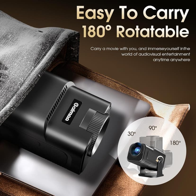 [Built-in App] Mini Projector 1920*1080P 4K Support Projector with Mouse Portable Projector with WiFi and Bluetooth 180° Adjustable Auto Keystone HDMI/TV Stick/USB/PS5/Laptop, with HDMI Cable & Mouse