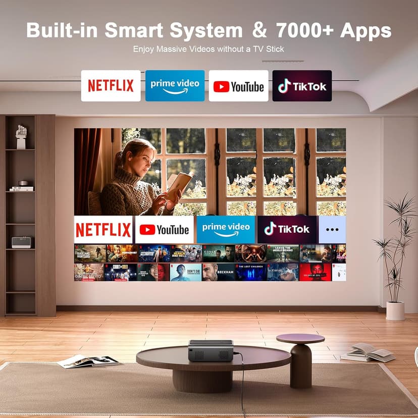 [Netflix Official & Auto Focus/Keystone] Smart Projector with WiFi and Bluetooth, VOPLLS 700ANSI Native 1080P Outdoor Projector, 50% Zoom Home Theater Movie Projector for Bedroom/iOS/Android