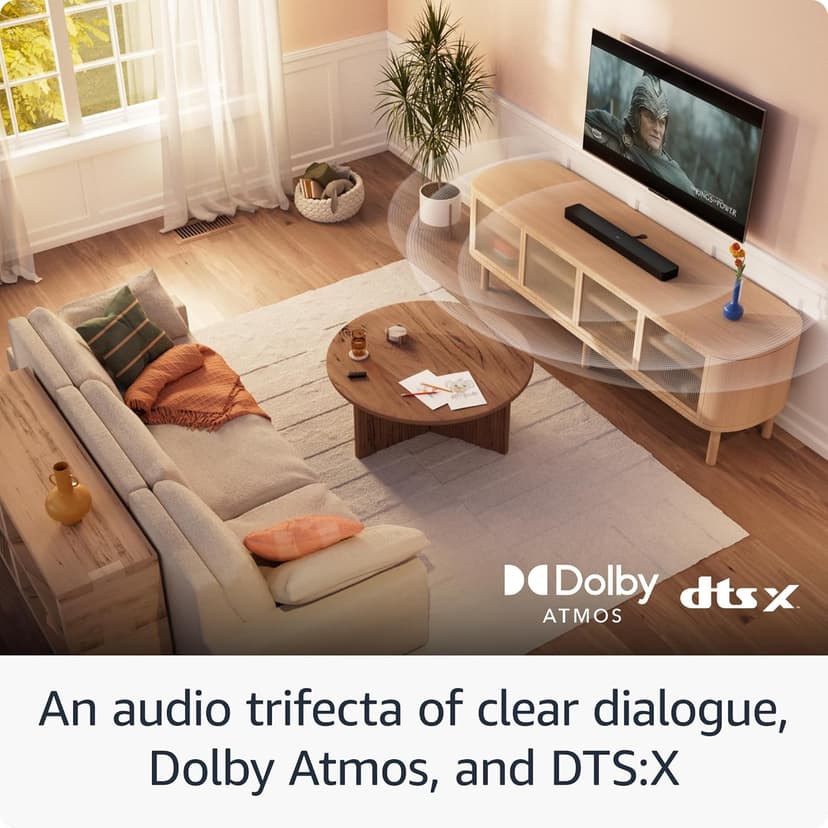 Amazon Fire TV Soundbar Plus with subwoofer and surround sound speakers (newest model), 5.1 channel, Dolby Atmos, clear dialogue